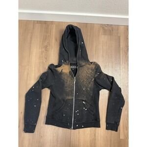 Grail Hoodie Kids Small Black Full Zip Fleece Tree Graphic Splatter Art USA